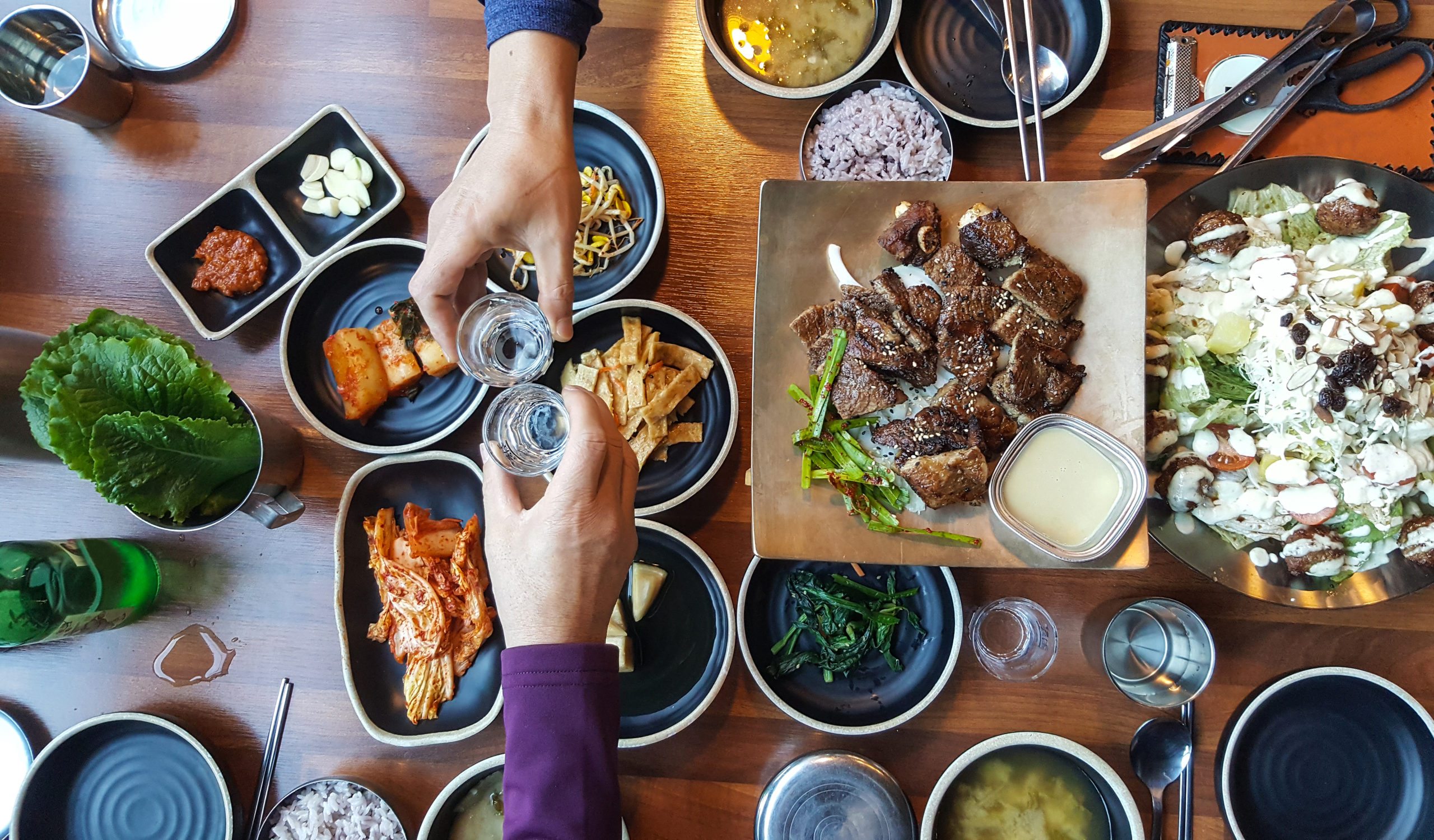 Sharing good food and wine with friend